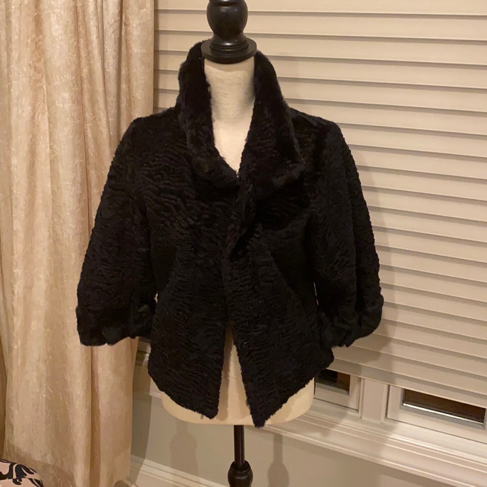 Genuine fur 3/4 sleeve jacket